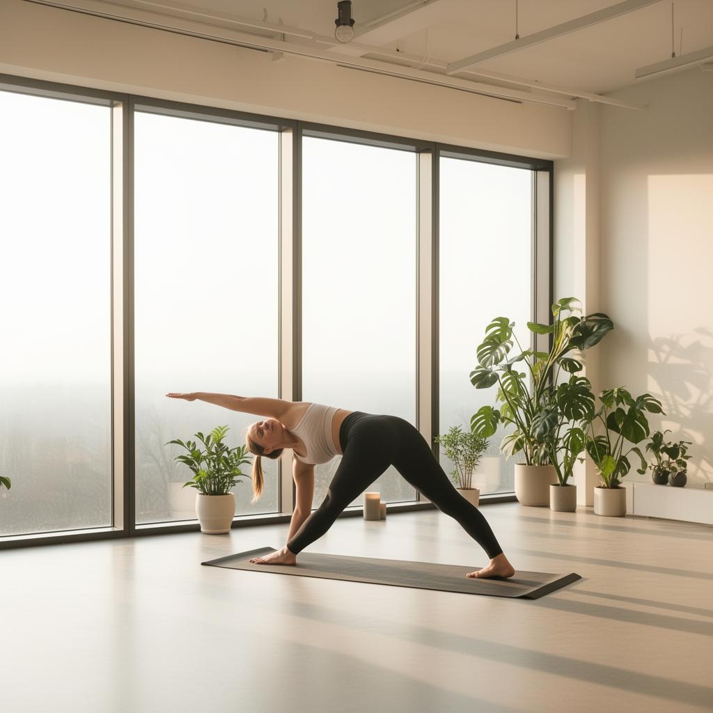 Woman stretching in bright minimalist studio